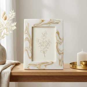 Aurellis Premium Resin Inlay Photo <b>Frame</b> Handcrafted Modern Abstract Picture Holder with Artistic <b>Black</b> & White Pattern, Custom - Product Image 2