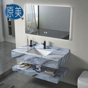 Mueble de Baño Minimalista de Lujo con Lavabo Doble Capa de Mármol y Losa de Roca Sinterizada con Espejo Inteligente para Hotel - Product Image 2