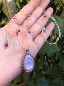 Handcrafted Macrame Amethyst Necklace Purple Stone Pendant <b>Beaded</b> Pink Cord Adjustable Boho Crystal Jewelry Gift for Women - Product Image 2