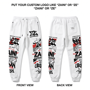 ZAINI Premium Men's <b>Jogger</b> Pants <b>White</b> Black Red Elastic Cuff Streetwear Breathable Eco-Friendly Pleated Front Drawstring - Product Image 1