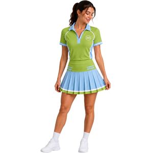 Conjunto de Falda Plisada y Camiseta de Polo para Mujer en Verde Lima y Azul Cielo, Ropa Deportiva Personalizada, Transpirable, de Secado Rápido y Alto Rendimiento - Product Image 1