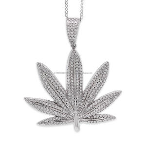 Colgante de Hoja con Moissanita de Corte Redondo, Plata de Ley 925 con Baño de Rodio, Estilo Hip Hop, Joyería Moderna para Regalos de Aniversario para Hombre - Product Image 1