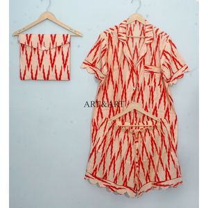 Hermoso y Elegante Conjunto de Pijama de Algodón Hecho a Mano en India, Estampado con Bloques, Estilo Vintage, Ropa de Dormir Corta para Mujer, para Otoño - Product Image 6