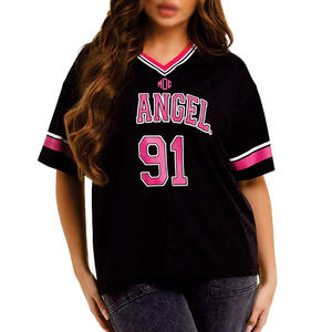 Jersey de Fútbol Americano Unisex con Cuello en V, Talla Grande, Malla Transpirable, Estampado de Número Rosa, Poliéster, Pedido al por Mayor, MOQ Bajo, Personalizable OEM - Product Image 1