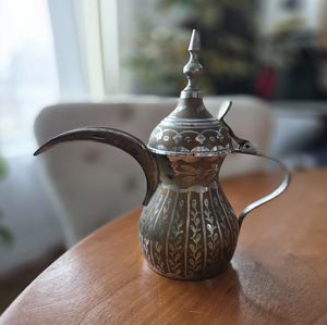 Ornate silver-plated <b>teapot</b> with floral relief and coral bead accents, available at wholesale prices for luxury <b>sets</b>. - Product Image 5