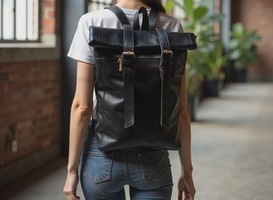Premium Cowhide Leather <b>Roll</b> Top <b>Backpack</b> Mens Laptop Bag Vintage Travel Rucksack Handcrafted Custom Logo LTBP-0101 - Product Image 5