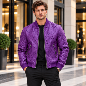 Blouson Bomber en Cuir Clouté de Luxe pour Homme avec Col et Poignets Côtelés, Fermeture Éclair – Manteau Décontracté Tendance Hiver - Product Image 2