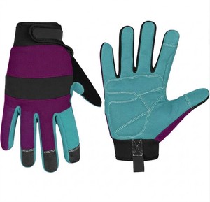 Gants de travail en PU vert et violet avec bracelet réglable, bouts de doigts texturés antidérapants, gants de sécurité polyvalents - Product Image 2