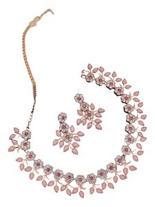 Luxury <b>Rose</b> Gold Plated Alloy <b>Black</b> Zircon XOXO Flower Choker Necklace Earrings Set Ethnic Engagement Wedding Gift Party - Product Image 3