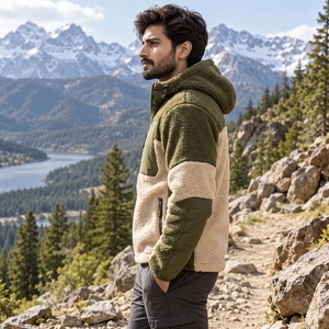 Veste polaire à capuche ajustable pour homme avec poches kangourou, en tissu polaire doux, intérieur chaud, fermeture éclair intégrale sur le devant - Product Image 4