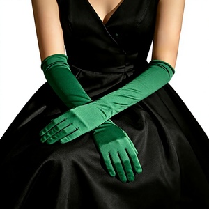Gants longs de performance en satin uni, élégants, extensibles, de 45 cm, avec plumes de poulet, pour la plage - Product Image 1