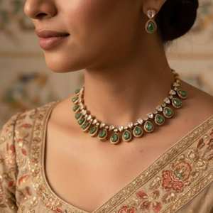 ชุดสร้อยคอและต่างหูรูปทรงลูกแพร์ประดับพลอยสีเขียวสวยงามสำหรับผู้หญิง ทำจากเงินแท้ Gajaah 925 - Product Image 2