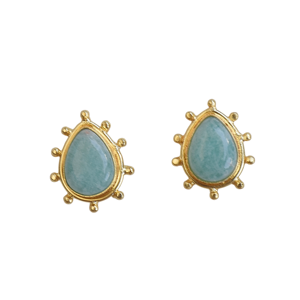 Boucles d'oreilles pendantes vintage plaquées or faites à la main en amazonite, serties en forme de goutte, en alliage de laiton, Laxmi Jewellers - Product Image 6