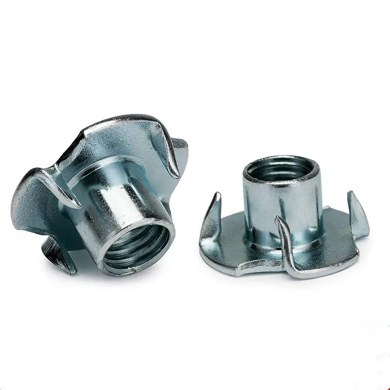 Mạ kẽm M6 M8 M10 bốn răng gỗ Bảng dát Nut 4 pronged đồ nội thất hạt bốn Claw t NUT