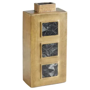 Coastal Iron Tabletop Vase with <b>Black</b> Mosaic Inlays Handmade Eco-Friendly Metal for Interior Design Christmas - Product Image 1