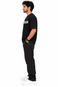 Ensemble T-shirt col rond noir uni pour homme avec short tricoté à séchage rapide – Tenue décontractée d'été à manches courtes pour le fitness - Product Image 2