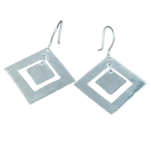 Boucles d'oreilles pendantes carrées géométriques en argent sterling 925, minimalistes, creuses, faites à la main, bijoux de mode pour femmes - Product Image 1