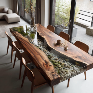 Tablero de Mesa Rectangular de Resina Epoxi Ecológica Hecho a Mano de Lujo |   Mesa de Comedor Moderna de Resina y Madera para el Hogar, Hotel o Diwali - Product Image 6