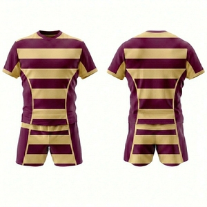 Men's Rugby Jersey Set Striped Purple Gold Short Sleeve Moisture Wicking Sportswear Adult All Seasons Regular Fit - Product Image 1