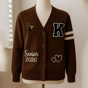 Women's Blue Yellow V-Neck Cardigan Full Sleeve Preppy Style Knitted Sweater With Pockets Custom Logo Name Print Autumn Wear - Product Image 3