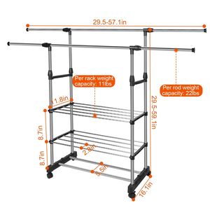 Porte-vêtements extensible sur roulettes avec barre de suspension, capacité maximale de 35 kg - Product Image 5