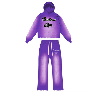 Ensemble de survêtement pour homme en coton 100% avec broderie, coupe ample et décontractée, style streetwear évasé, personnalisable avec logo - Product Image 4