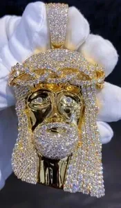 Pendentif Tête de Jésus pour Femme, entièrement serti de Moissanite, style Hip Hop, en Argent Sterling 925 Plaqué Or, Bijou Cadeau Religieux - Product Image 4