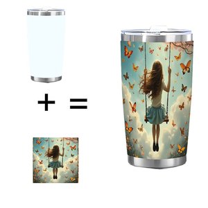 20oz <b>Double</b> <b>Wall</b> Stainless Steel Tumbler With Butterfly Girl Swing Design Portable Travel <b>Mug</b> - Product Image 1