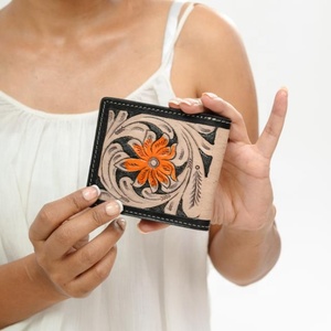 Best Seller Handmade Cowboy Genuine Leather Floral Hand Tooled Western Men's <b>Wallet</b> With Hand Carved Latest Men Luxury <b>Wallet</b> - Product Image 2