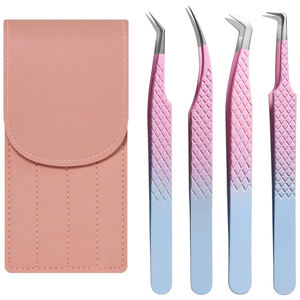 Pinzas para Extensión de Pestañas, 4 Piezas, Pinzas de Aislamiento con Punta de Fibra y Pinzas de Mega Volumen de 90 Grados, Juego para Extensiones - Product Image 1