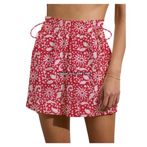 Shorts de week-end pour femmes à cordon de serrage, imprimés au bloc, en coton, pour l'été, la détente et la plage - Product Image 6