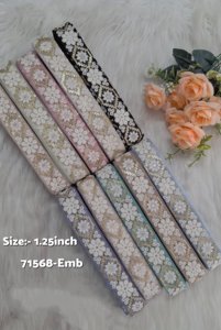 Hermosos encajes florales bordados multicolor de 1 pulgada para prendas, manualidades, vestidos y accesorios de moda. - Product Image 2