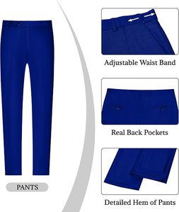 Traje de Negocios para Hombre, Azul Rey, Cuello Mao, Corte Regular, Transpirable, Poliéster/Algodón, Antiarrugas, Estilo Británico - Product Image 6