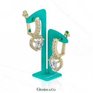Glosbe & Co Jewelry Wholesale OEM ODM Customized Design <b>Green</b> Moissanite Heart Drop <b>Earrings</b> 5mm Sterling Silver Yellow Gold - Product Image 1