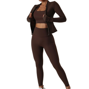 High Waist Leggings Sports Bra And <b>Zip</b> <b>Up</b> <b>Jacket</b> Workout Wear Yoga Set Women Three Piece Fitness Clothing Yoga Sets - Product Image 1