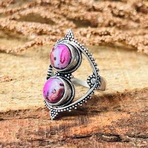 Anillo de Cuarzo Rosa Estilo Boho para Mujer, Chapado en Plata, Joyería Tribal Punk con Filigrana, Venta al Por Mayor - Product Image 4