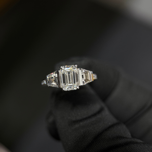 Emerald Diamond Three <b>Stone</b> Ring 2.5 Ct Center Pear 0.45 Ct Side Stones 14K Gold IGI Certified Anniversary Party - Product Image 1
