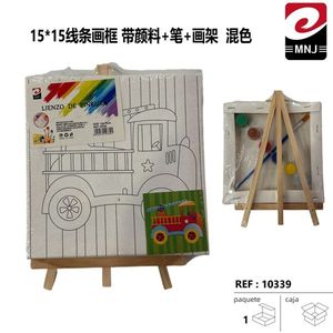 Lot de 15*15 supports de dessin avec pinceaux et chevalet, couleurs assorties, LIENZO DE PINTURA, jouets de dessin en carton emballés individuellement - Product Image 1