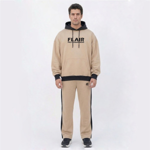 Men’s Beige Hoodie <b>Tracksuit</b> Set Custom Logo Fleece Pullover Jogger Set Casual Streetwear Two Piece Set - Product Image 6