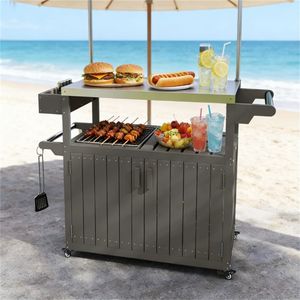 Carrito de Bar Gris para Exteriores con Estante de Almacenamiento para Isla de Cocina y Camping - Product Image 1
