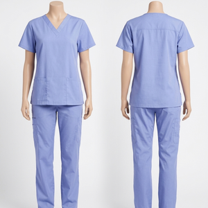 Premium 180 GSM Cotton Poly V <b>Neck</b> <b>Light</b> Blue Medical Scrub Set Custom Embroidery Uniform Wear Hospital - Product Image 1