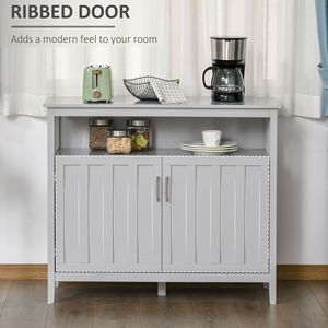 "Handmade Mango Wood Modern Ribbed Villa <b>Sideboard</b> with Anti-Tip Feature for Gray <b>Kitchen</b> Storage" - Product Image 6