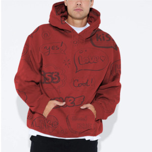 Sweat-shirt à capuche rouge pour homme, coupe classique, avec imprimé bulle de parole, en jersey de coton décontracté pour garçons, impression numérique, écologique - Product Image 1