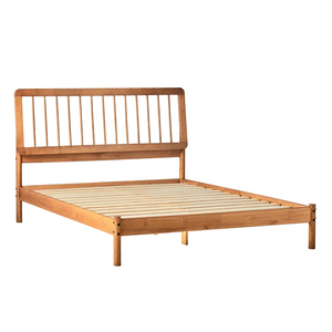 Cama doble moderna con cabecero de husillo Cama de plataforma de madera suave Diseño de madera maciza para dormitorio Hotel Villa-Venta al por mayor - Product Image 2