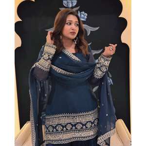 ชุดเดรสงานแต่งงานหรูหราปักเลื่อม & ซารีสำหรับงานปาร์ตี้ XL - Product Image 1