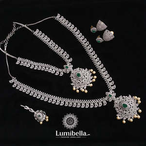 White Gold Plated Geometric Zircon Semi <b>Bridal</b> <b>Jewelry</b> <b>Set</b> - Product Image 1