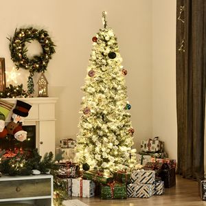 6 ft Pre-Lit Slim Douglas Fir <b>Artificial</b> Christmas <b>Tree</b> 250 LED Lights 462 Tips Realistic Branches 6 ft Snow-Flocked Christmas - Product Image 1
