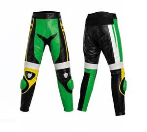 Pantalon de course en cuir noir et vert pour motard - Product Image 1
