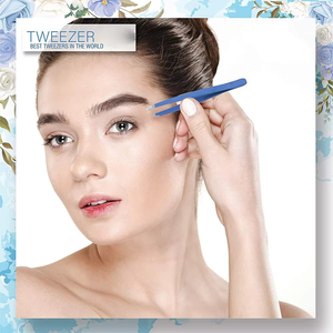 Pinzas de Cejas de Alta Calidad con Punta Inclinada de Color Azul, Removedor de Vello de la Frente, Pinzas de Cejas Hechas de Acero Inoxidable - Product Image 5