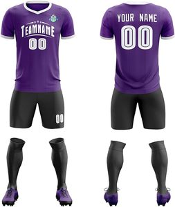 Ensemble de maillots de football unisexes personnalisés, col en V, sans manches, impression sublimée, évacuation de l'humidité, coupe athlétique, nom et numéro de l'équipe, 100% polyester - Product Image 1